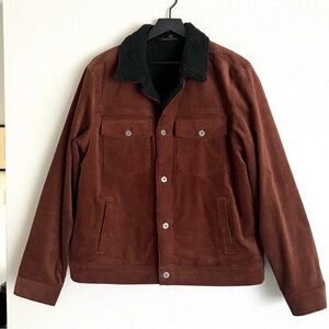 Bonobos Mens Sherpa Lined Cord Trucker Jacket Size L Brown Black
